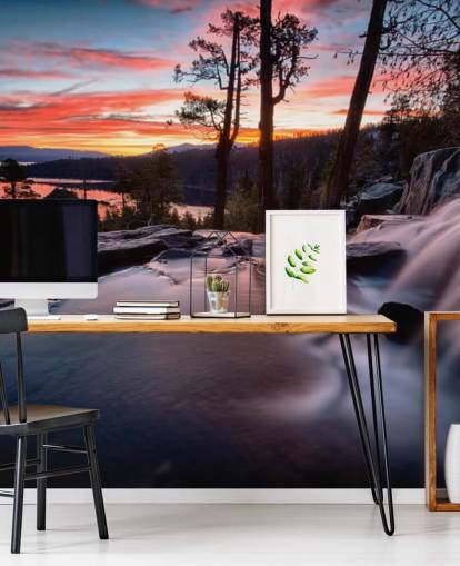 Pink and Blue Waterfall and Lake Wall Mural