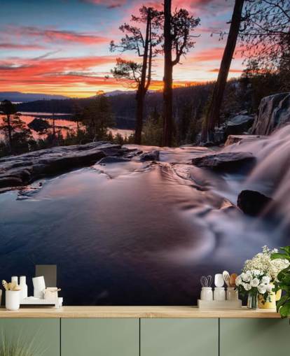 Pink and Blue Waterfall and Lake Wall Mural