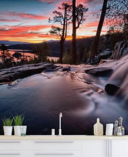 Pink and Blue Waterfall and Lake Wall Mural