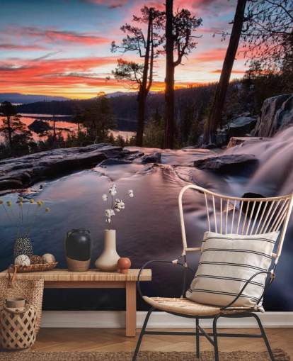 Pink and Blue Waterfall and Lake Wall Mural