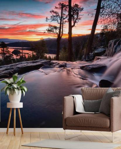 Pink and Blue Waterfall and Lake Wall Mural