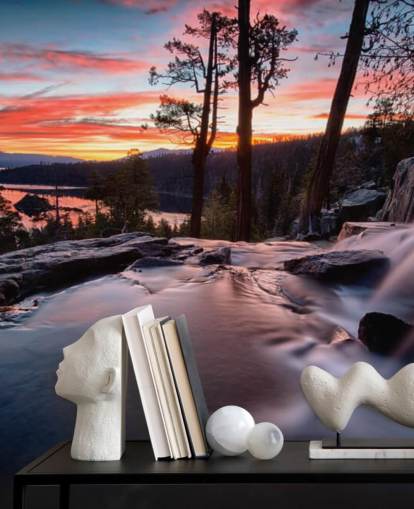 Decorazione murale con cascata e lago rosa e blu