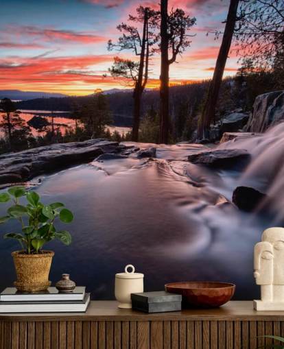 Pink and Blue Waterfall and Lake Wall Mural