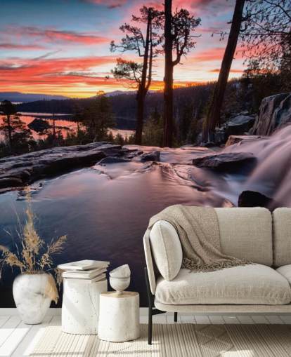 Pink and Blue Waterfall and Lake Wall Mural Pink and Blue Waterfall and Lake Wall Mural
