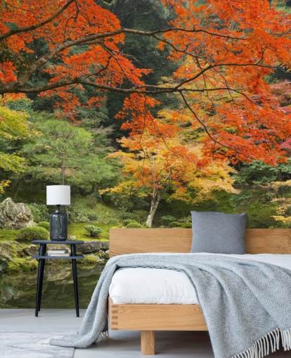 individuelle Waldtapete in Grün und Orange namens Autumn Woodland Colours für Schlafzimmer individuelle Waldtapete in Grün und Orange namens Autumn Woodland Colours für Schlafzimmer