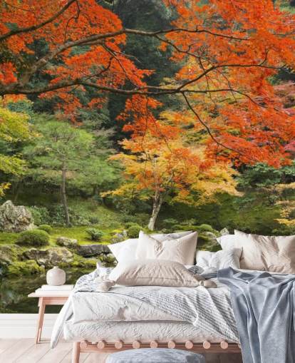 carta da parati murale personalizzata verde e arancione chiamata Autumn Woodland Colours per camere da letto carta da parati murale personalizzata verde e arancione chiamata Autumn Woodland Colours per camere da letto