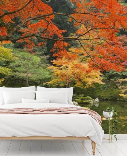 green and orange custom forest wallpaper mural called Autumn Woodland Colours for bedrooms