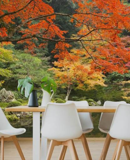 individuelle Waldtapete in Grün und Orange namens Autumn Woodland Colours für Schlafzimmer individuelle Waldtapete in Grün und Orange namens Autumn Woodland Colours für Schlafzimmer