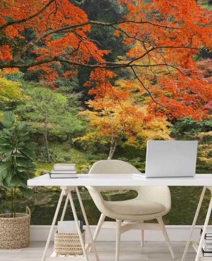 green and orange custom forest wallpaper mural called Autumn Woodland Colors for bedrooms green and orange custom forest wallpaper mural called Autumn Woodland Colors for bedrooms