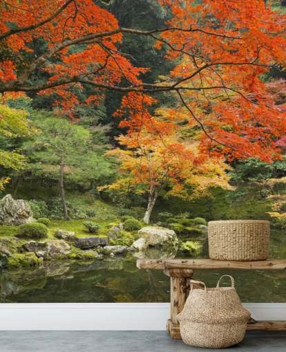 papier peint mural de forêt personnalisé vert et orange appelé Autumn Woodland Colours pour chambres papier peint mural de forêt personnalisé vert et orange appelé Autumn Woodland Colours pour chambres