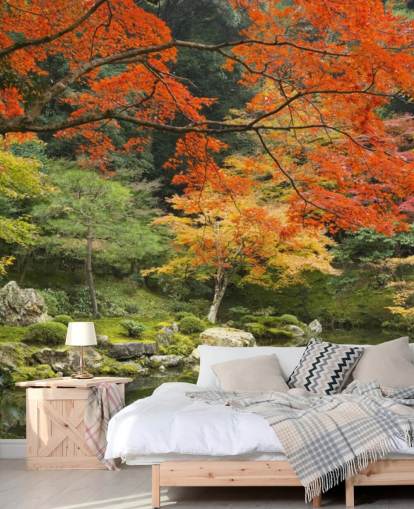 individuelle Waldtapete in Grün und Orange namens Autumn Woodland Colours für Schlafzimmer individuelle Waldtapete in Grün und Orange namens Autumn Woodland Colours für Schlafzimmer