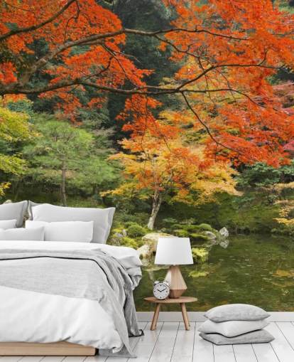 green and orange custom forest wallpaper mural called Autumn Woodland Colours for bedrooms green and orange custom forest wallpaper mural called Autumn Woodland Colours for bedrooms