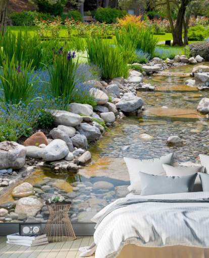Papier Peint Jardin japonais relaxant avec ruisseau Papier Peint Jardin japonais relaxant avec ruisseau