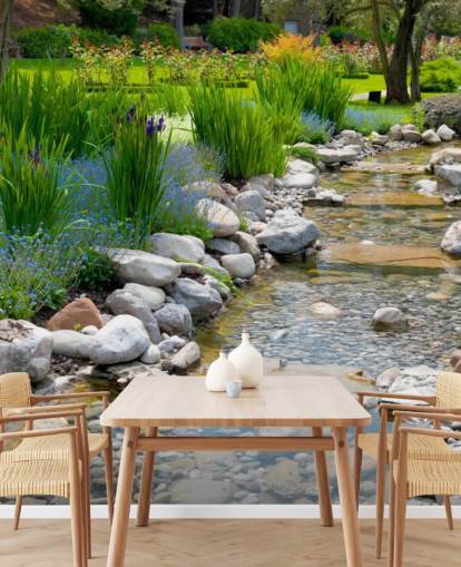 Afslappende japansk have med Brook Baggrund Afslappende japansk have med Brook Baggrund