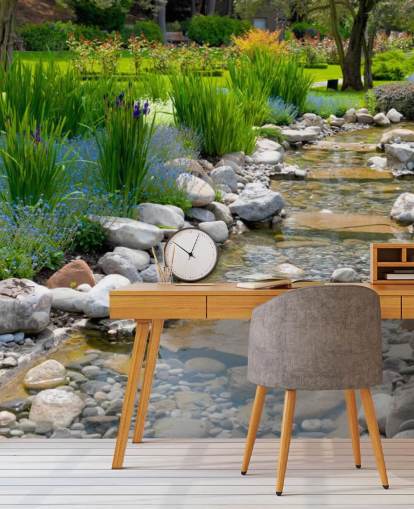 Relaxing Japanese Garden with Brook Wallpaper