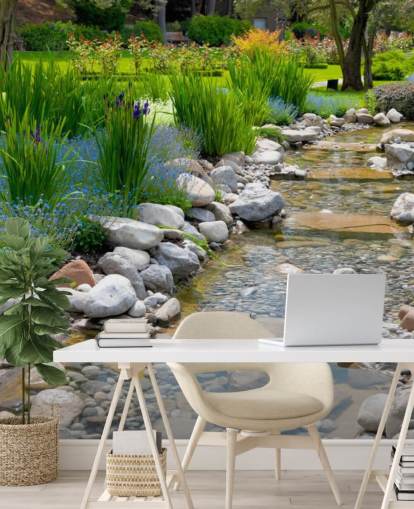 Jardim japonês relaxante com papel de parede Brook Jardim japonês relaxante com papel de parede Brook