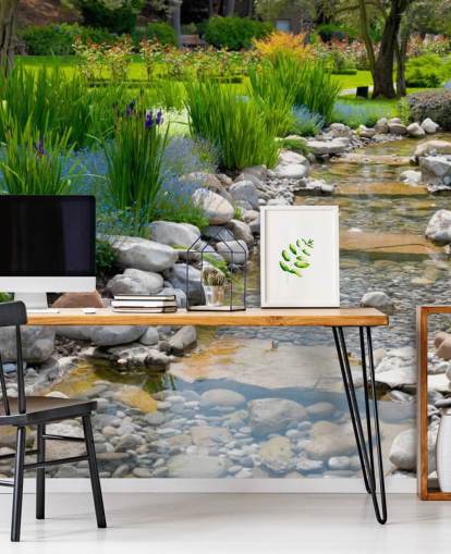 Jardín japonés relajante con papel tapiz de arroyo Jardín japonés relajante con papel tapiz de arroyo