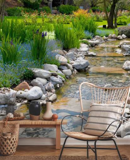 Relaxing Japanese Garden with Brook Wallpaper
