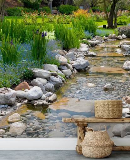 Relaxing Japanese Garden with Brook Wallpaper Relaxing Japanese Garden with Brook Wallpaper