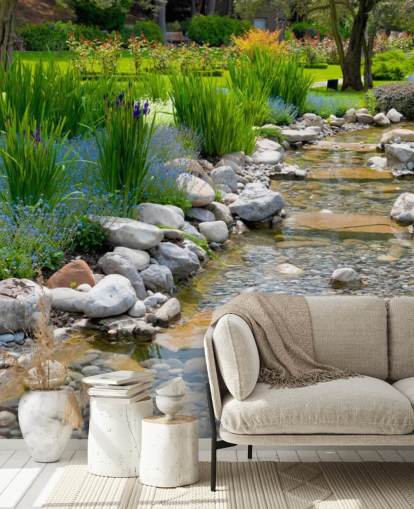 Relaxing Japanese Garden with Brook Wallpaper