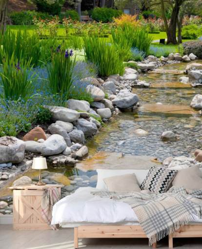 Jardín japonés relajante con papel tapiz de arroyo Jardín japonés relajante con papel tapiz de arroyo