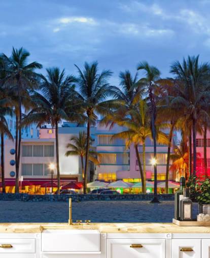 Kleurhuizen op Miami Beach bij de muurschildering van de schemering Kleurhuizen op Miami Beach bij de muurschildering van de schemering