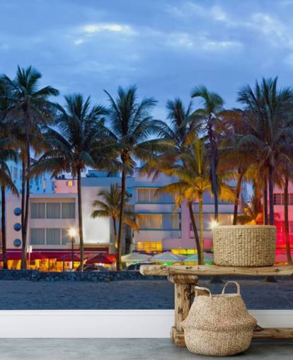 Farge Hus på Miami Beach på Dusk Wall Mural