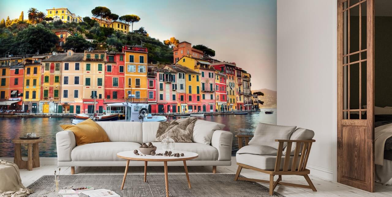 stortbui Onze onderneming gips Portofino Sunset, Italië Muurschildering | Wallsauce NL