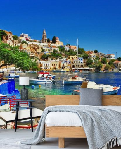 Greek Coastal Town Wallpaper