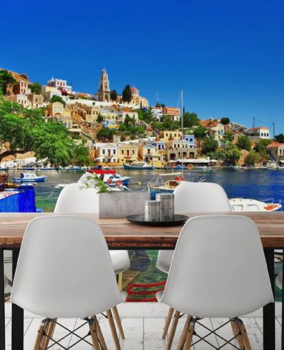 Greek Coastal Town Wallpaper