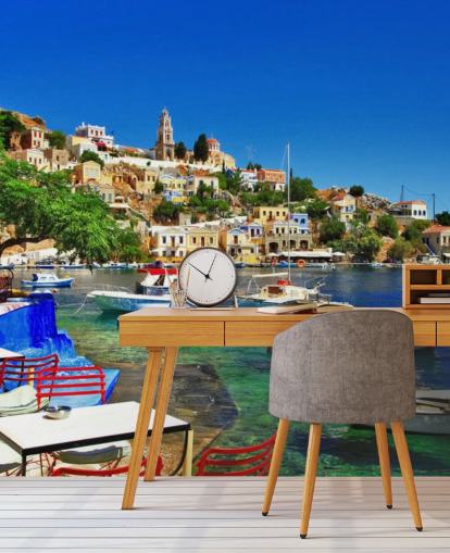 Greek Coastal Town Wallpaper