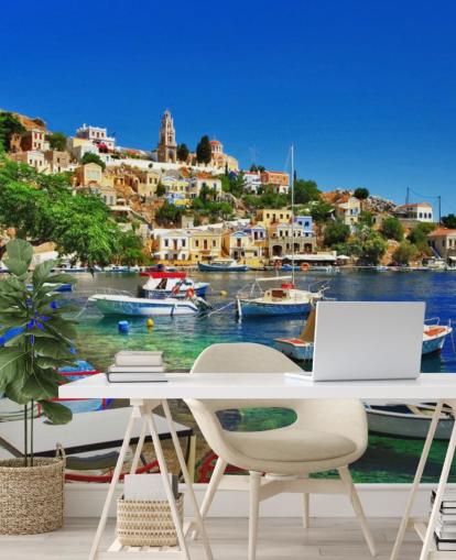 Greek Coastal Town Wallpaper