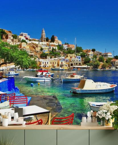 Greek Coastal Town Wallpaper