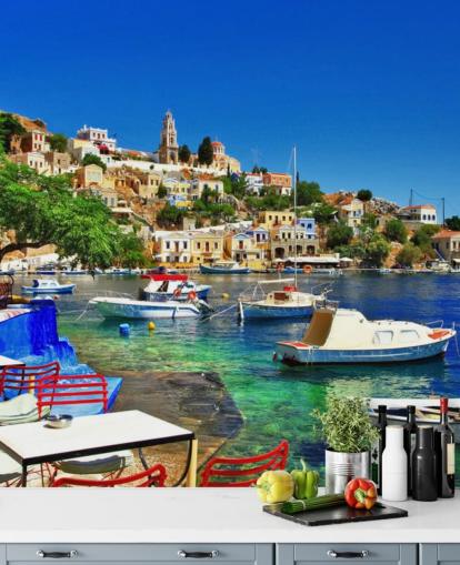 Greek Coastal Town Wallpaper