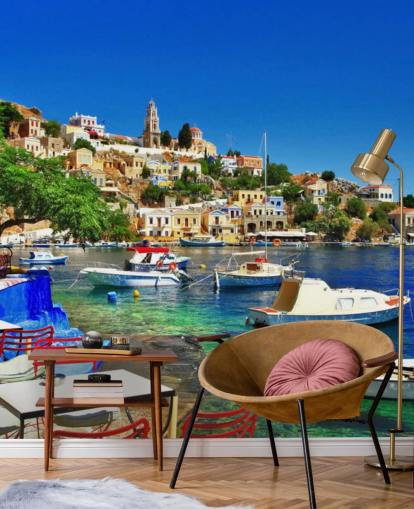 Greek Coastal Town Wallpaper