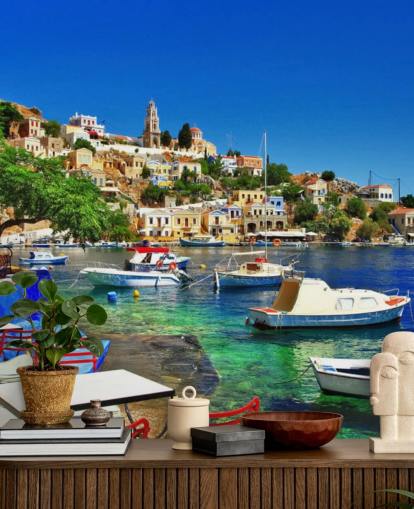 Carta da parati con città costiera