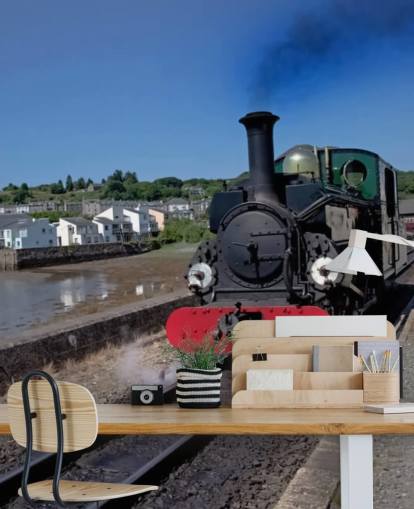 Green Steam Train by the Coast Wallpaper