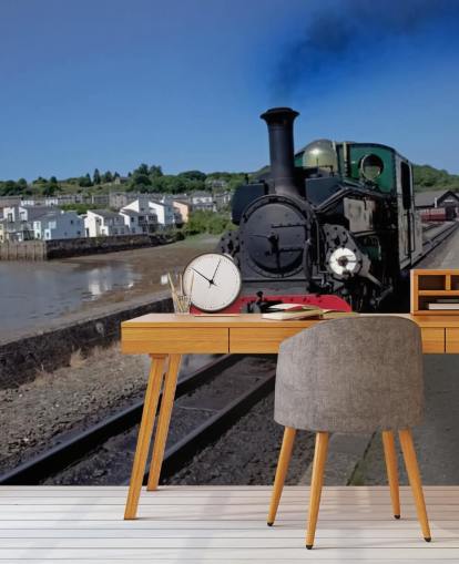 Green Steam Train by the Coast Wallpaper