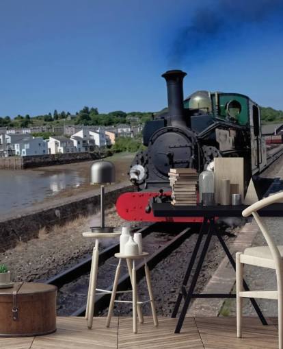 Green Steam Train by the Coast Wallpaper Green Steam Train by the Coast Wallpaper