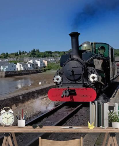 Green Steam Train by the Coast Wallpaper