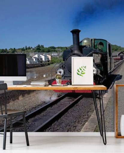 Green Steam Train by the Coast Wallpaper