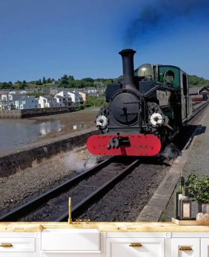 Green Steam Train by the Coast Wallpaper