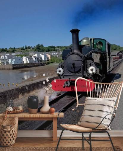 Green Steam Train by the Coast Wallpaper