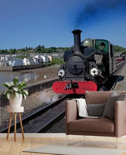 Green Steam Train by the Coast Wallpaper