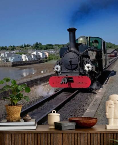 Green Steam Train by the Coast Wallpaper Green Steam Train by the Coast Wallpaper