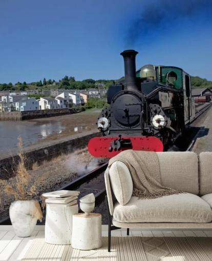 Green Steam Train by the Coast Wallpaper