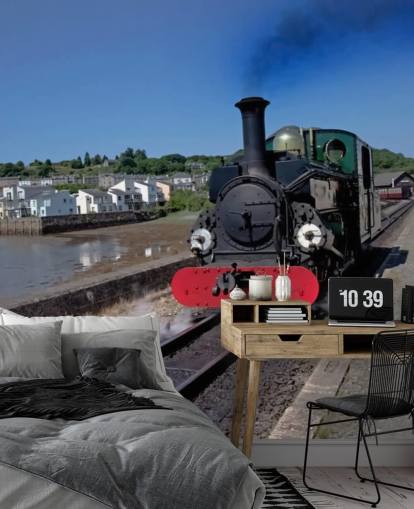 Green Steam Train by the Coast Wallpaper Green Steam Train by the Coast Wallpaper