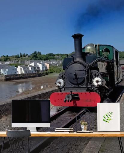 Fondo de pantalla de tren de vapor verde por la costa