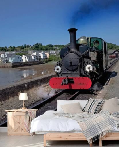 Green Steam Train by the Coast Wallpaper