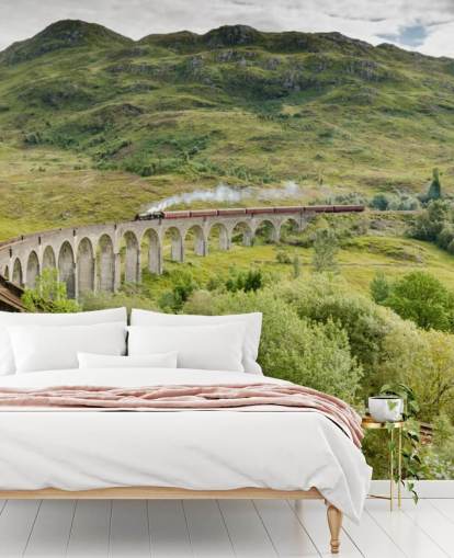 mural de papel pintado de un tren llamado Tren de vapor en el viaducto de Glenfinnan para hogares y oficinas